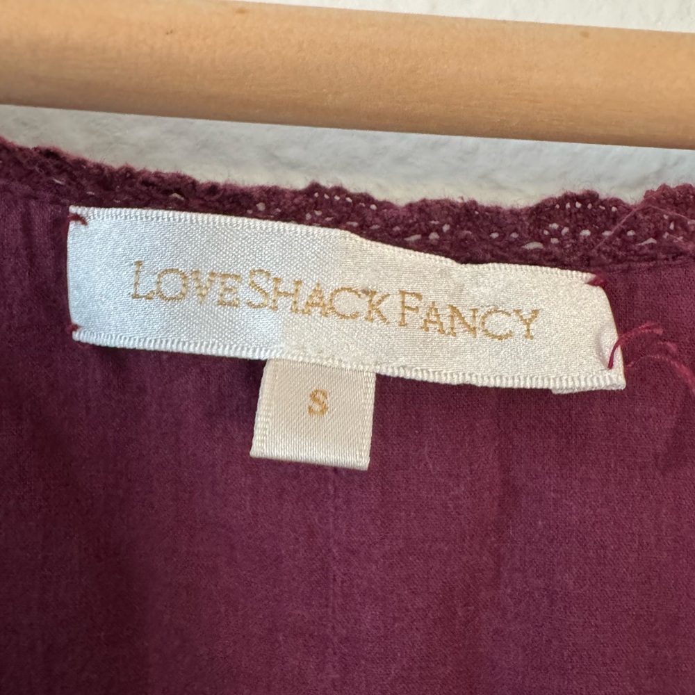 LOVESHACKFANCY Lena Burgundy Puff Sleeve Dress with Bow Detail Spice Small - Picture 3 of 10